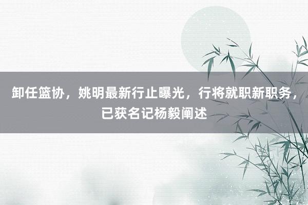 卸任篮协，姚明最新行止曝光，行将就职新职务，已获名记杨毅阐述